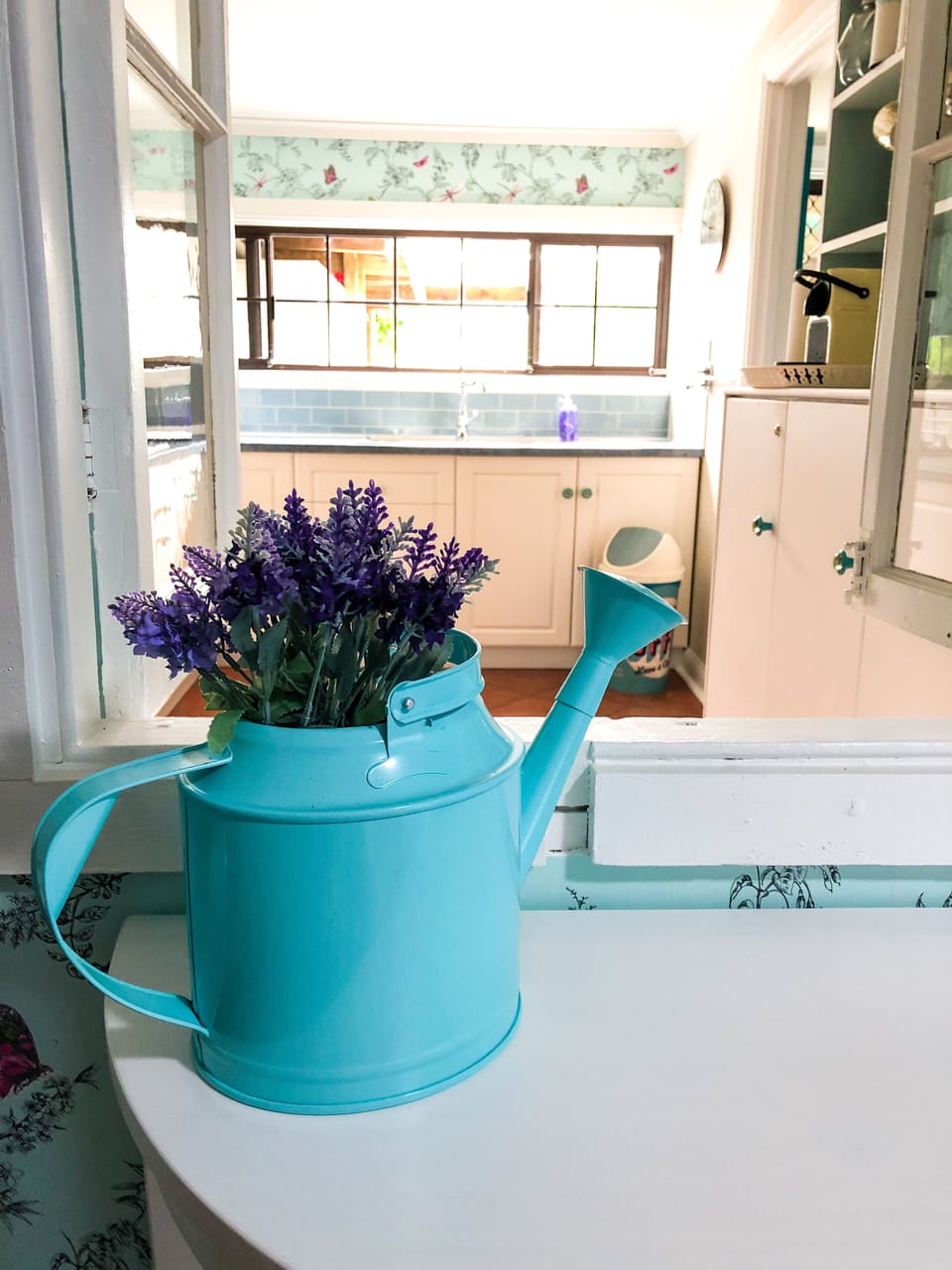 The view into the kitchen from the dining room