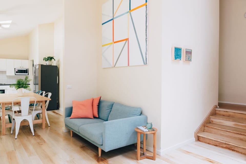Part of our open plan living, dining and kitchen area.