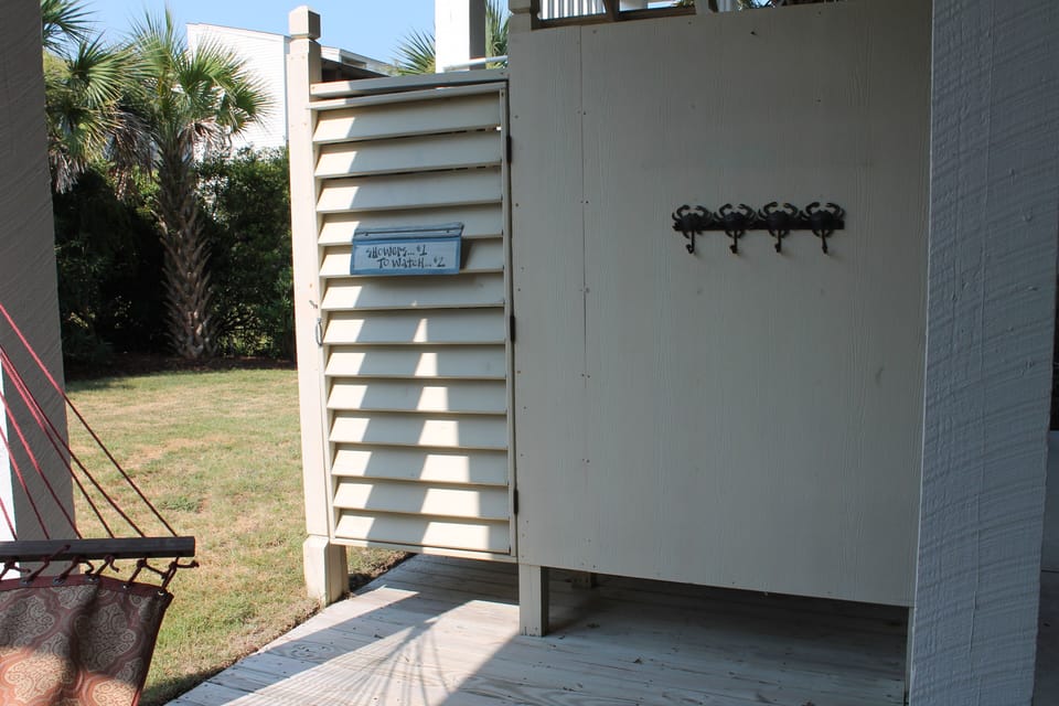 Outdoor shower for the best shower in the world. Hot and Cold water for comfort!