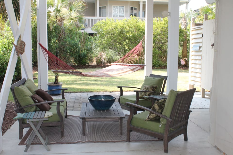 Outside gathering spot with the magic hammock