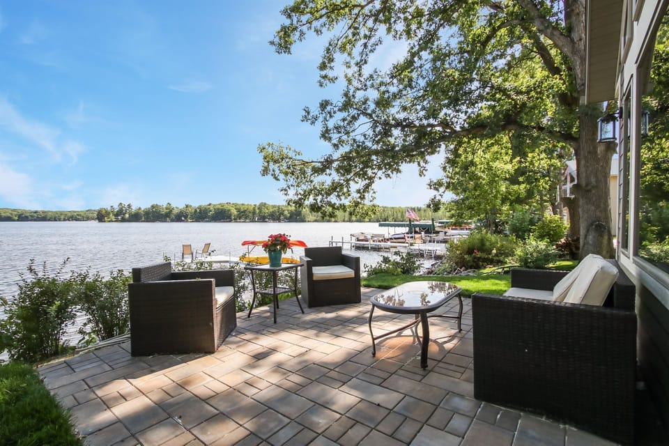 Patio sits right next to the lake.