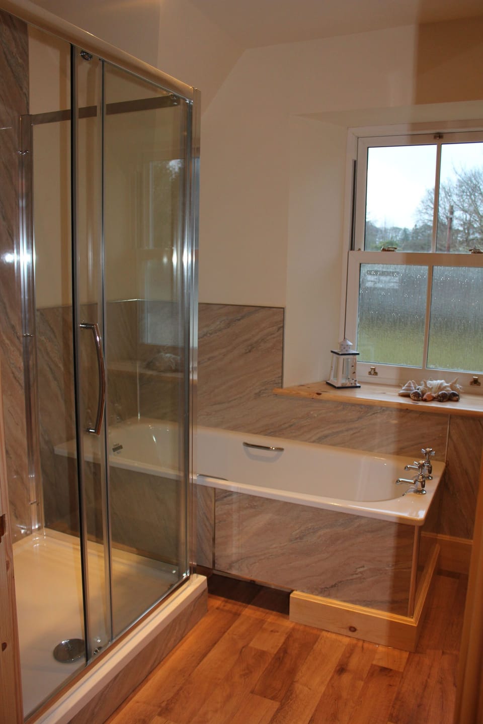 School House bathroom with large separate walk in shower.