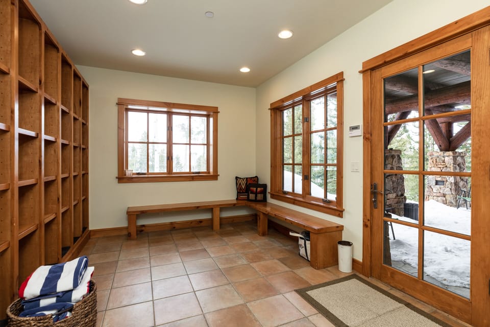 The ski room's ample storage for gear makes it easy to ski right out the door.
