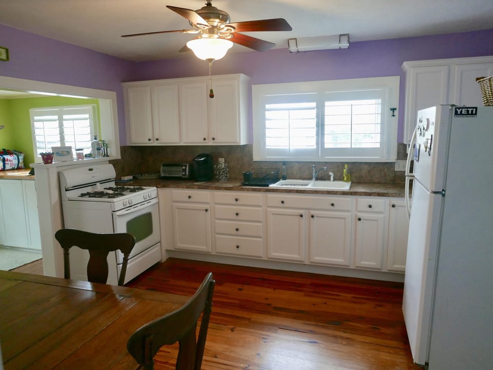Kitchen with Keurig, toaster oven, microwave and small pantry