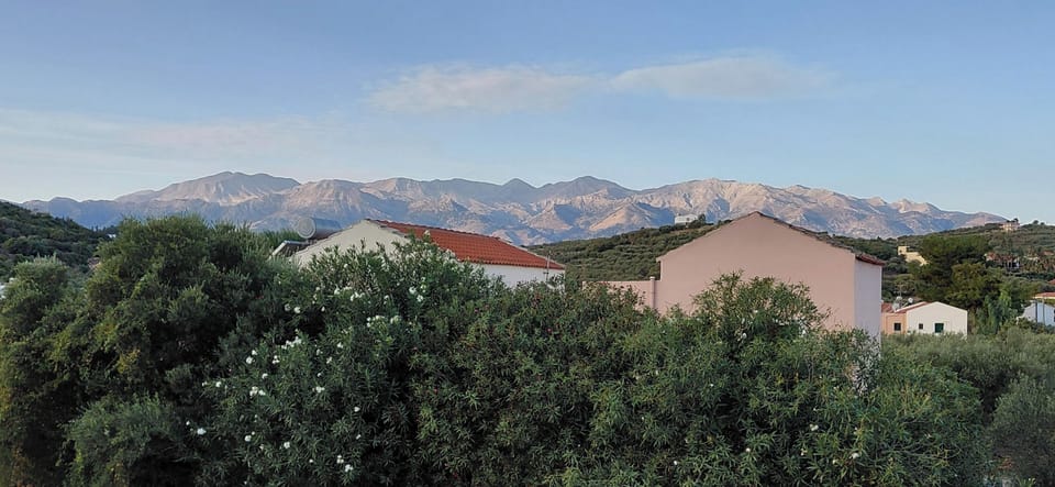 Early morning sunshine on the mountains, view from front balcony