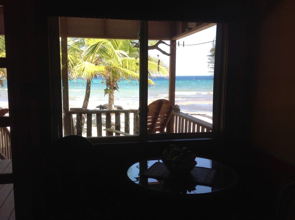 View from inside looking out at the sea from one of the three 5' by 4' windows 