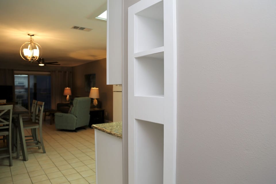 Custom shelving throughout!