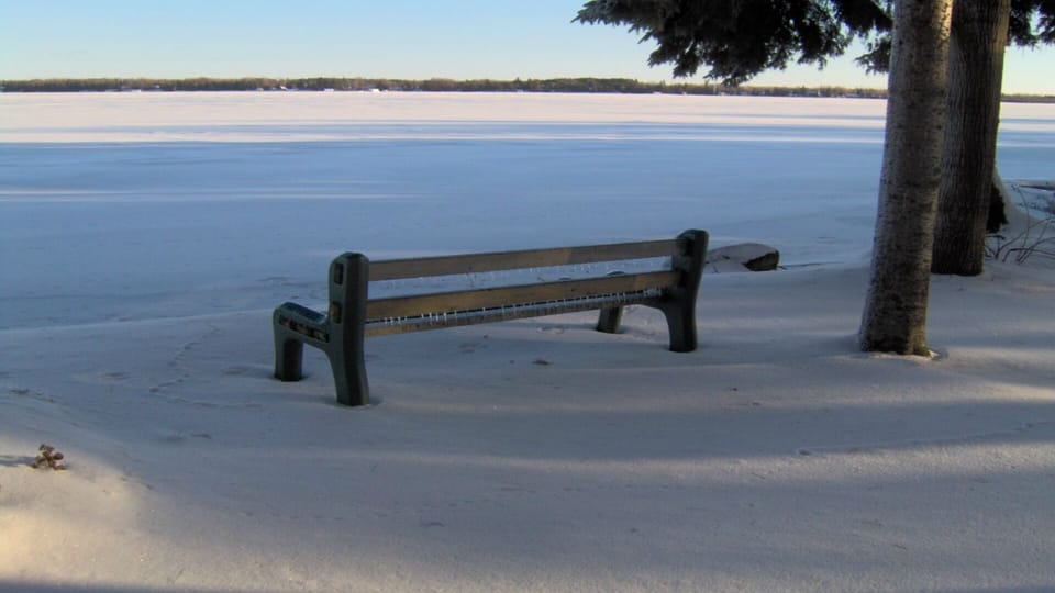 Winter view of frozen Balsam Lake