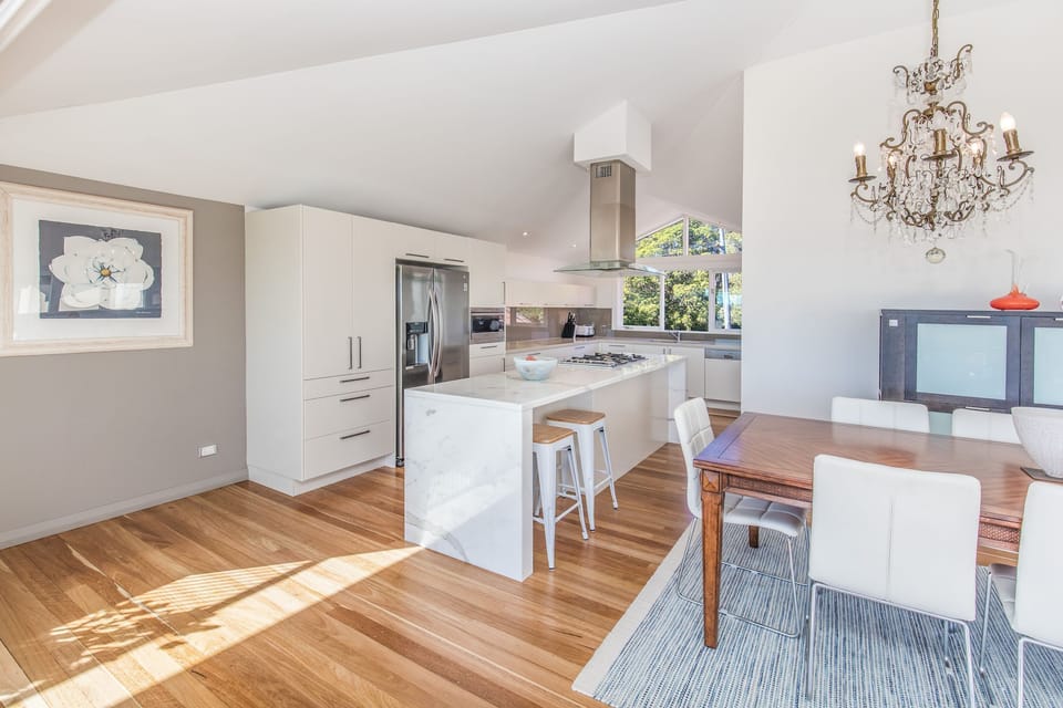 the open plan kitchen/dining area