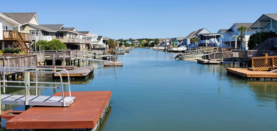 Backyard waterway view:
Launch your kayaks right from our floating dock
