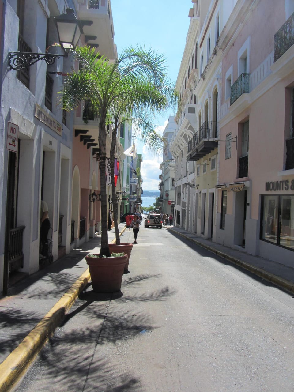 NARROW STREETS OF OLD SAN JUAN WITH BAY IN BACKGROUND