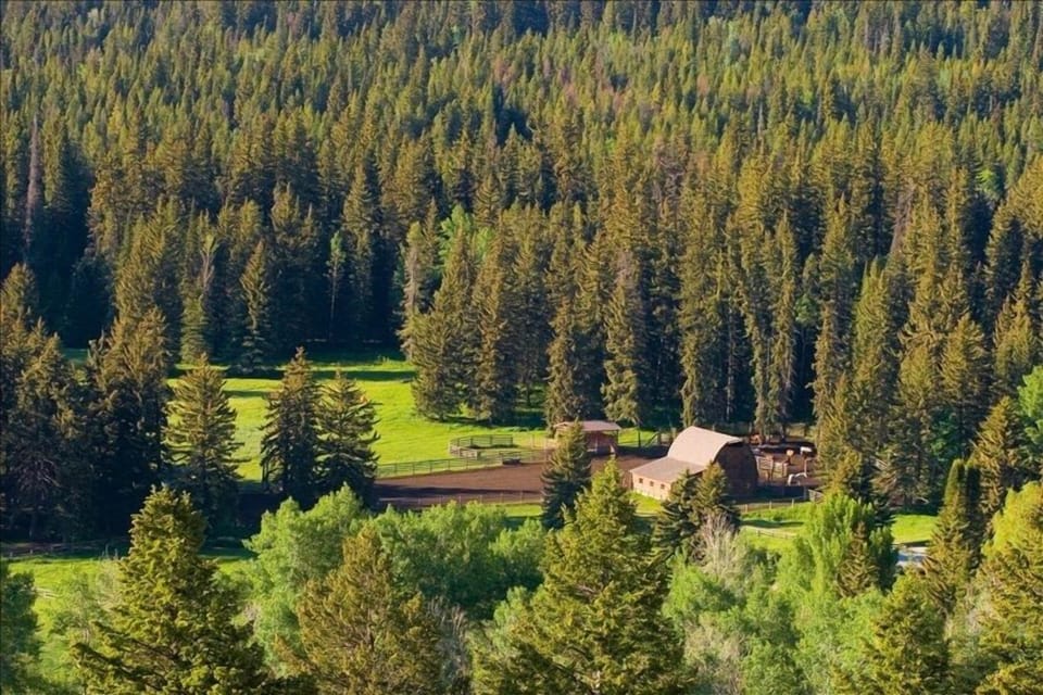 View from above the ranch of historic barn