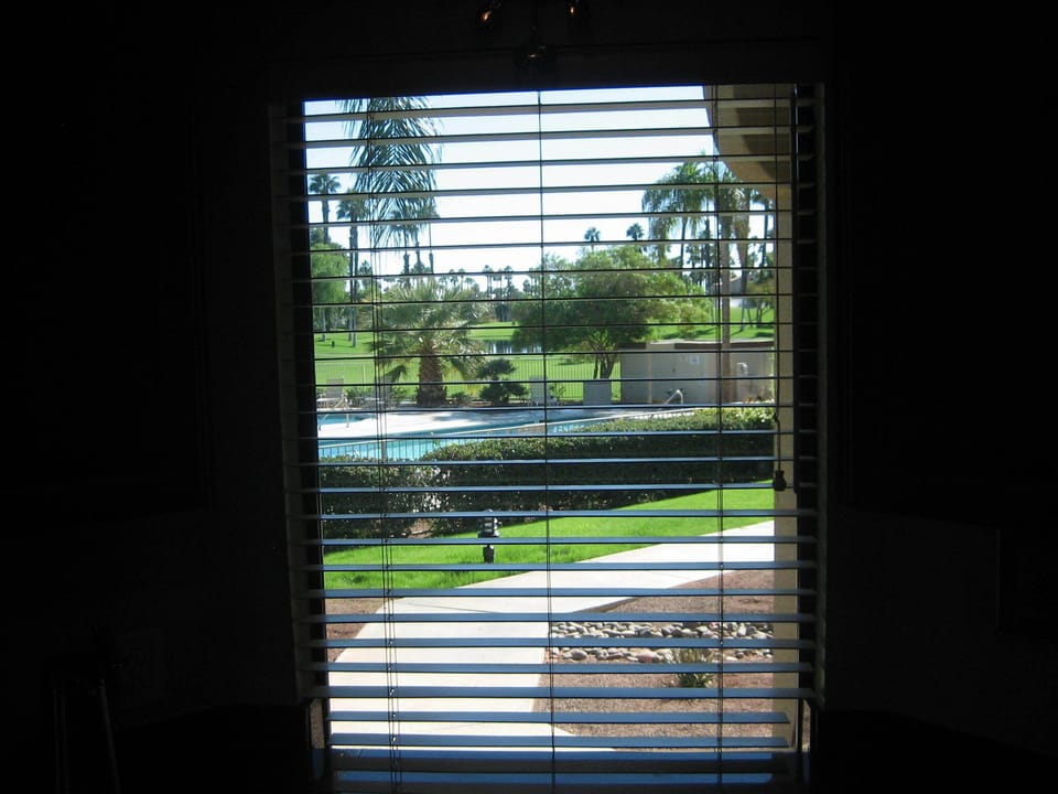 View of pool outside the kitchen window
