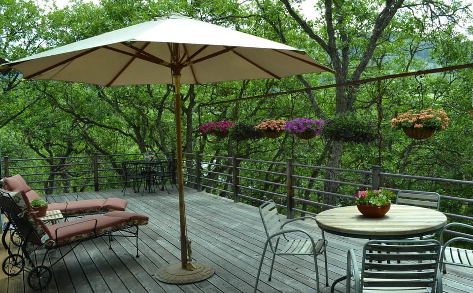 relax and enjoy the private deck in the trees