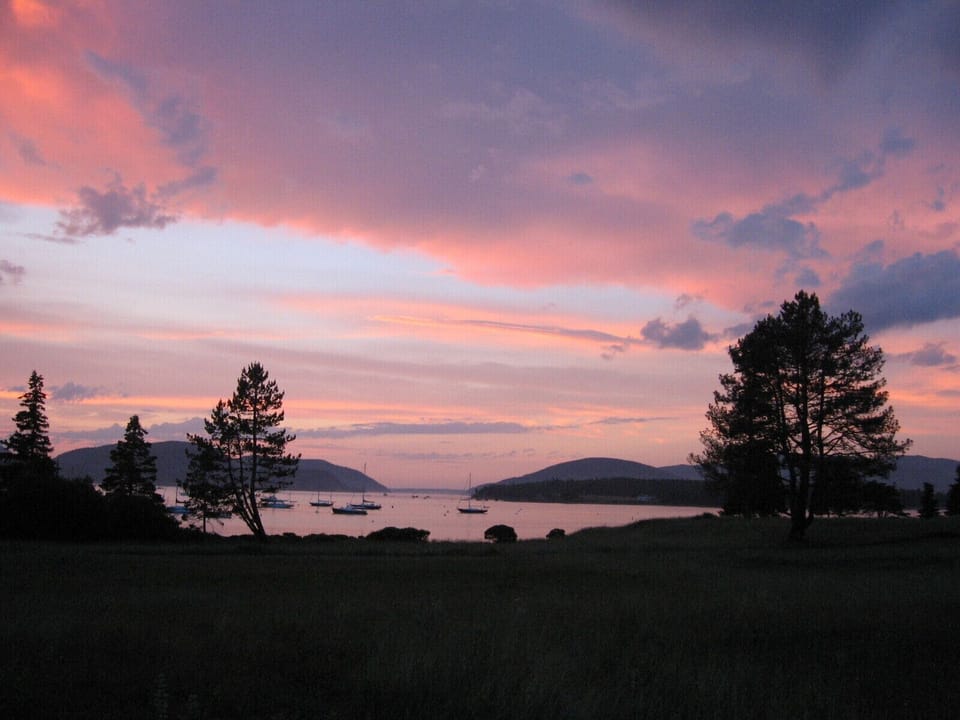 View of sunset  from the Manset shore of SW Harbor into the mouth of Somes Sound
