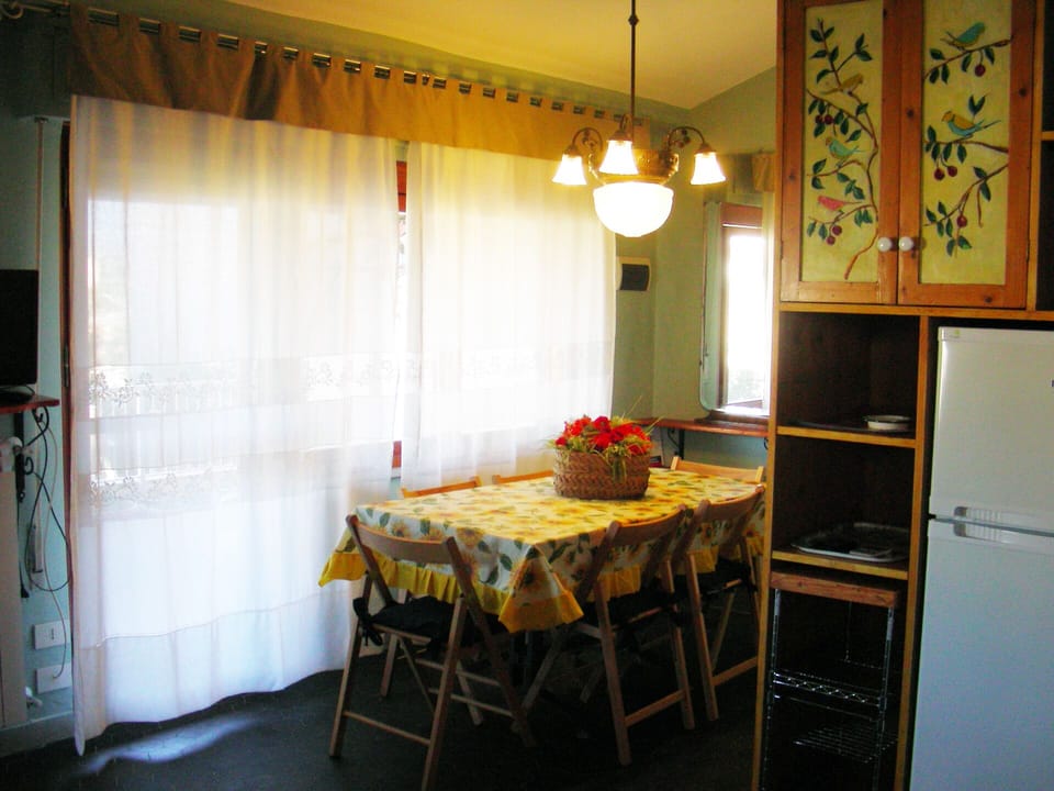 The bright dining area