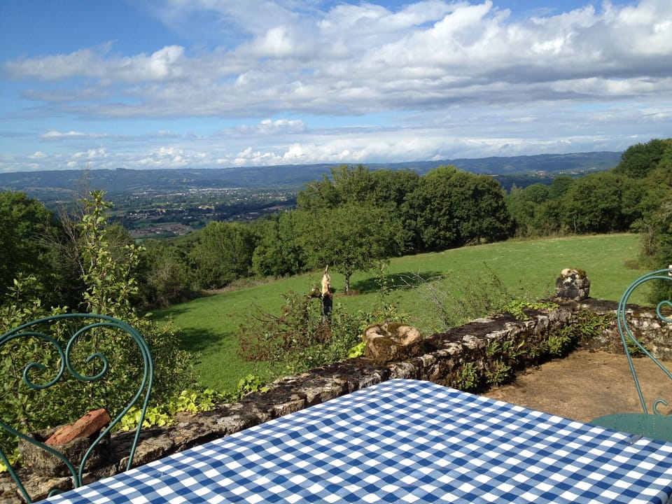 View from the picnic table on the terrace overlooking the river valley below