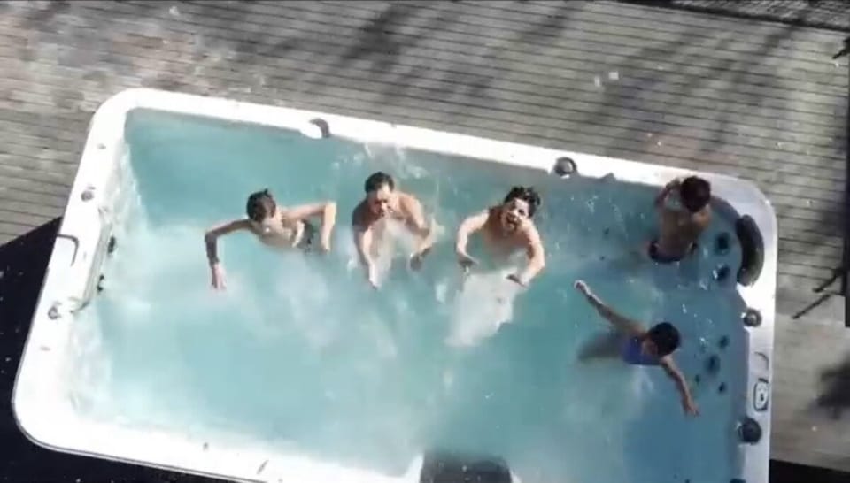 Plenty of room for all 8 guest in our warm swim spa pool.