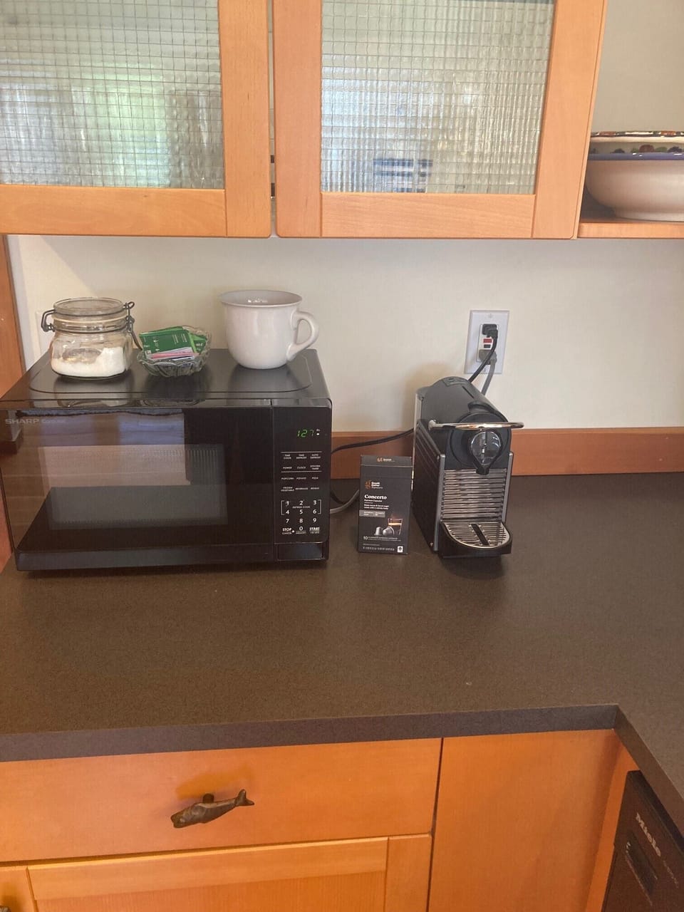 Nespresso, microwave and drip pot available.