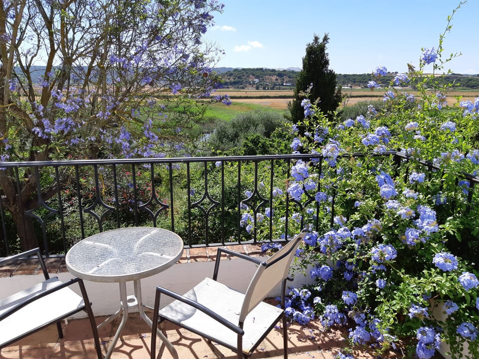 View from balcony across valley up to Vejer, from first double bedroom