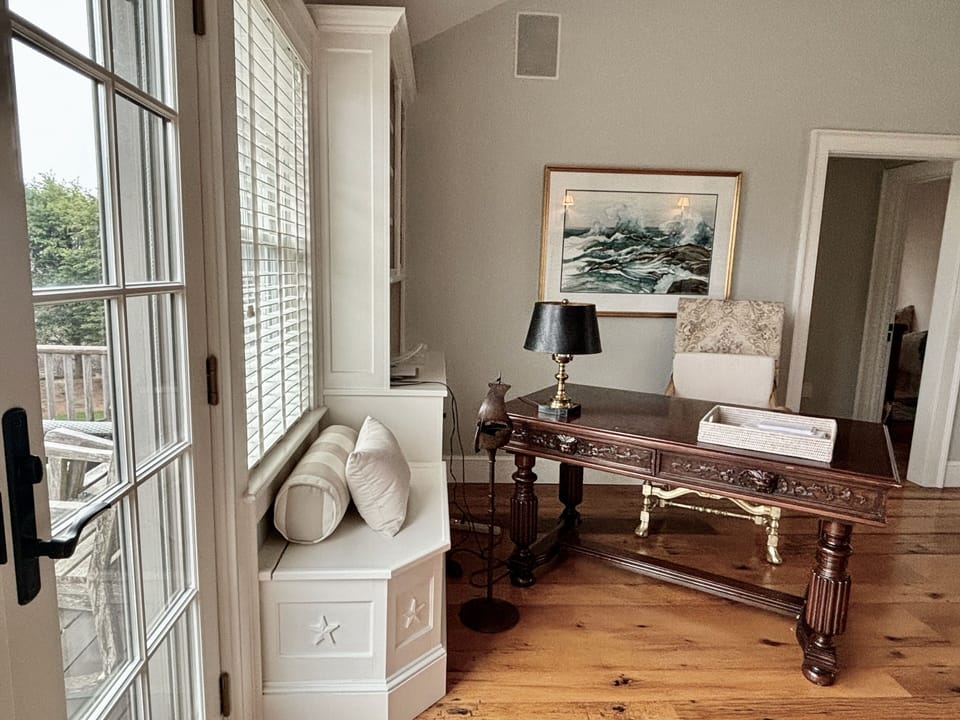 Workspace with vista ocean view and overlooking pool yard