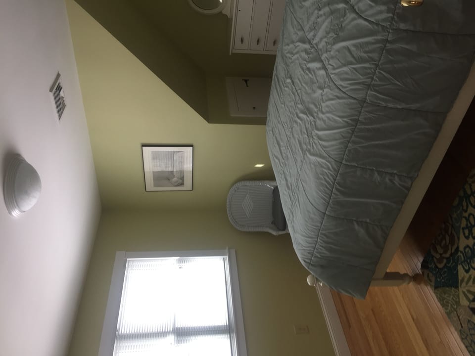 Master bedroom with view of back yard and lake