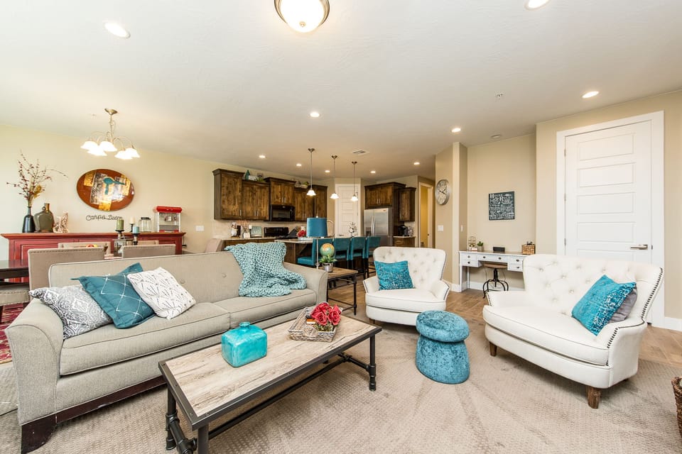 Main Level Family Room Opens To Kitchen & Dining Area