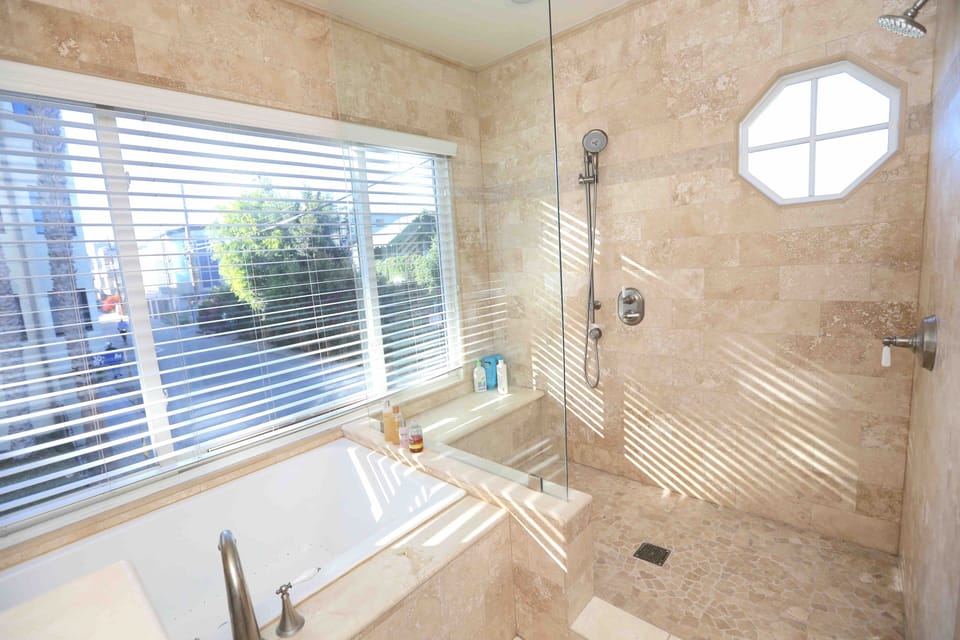 Gigantic walk in double shower in master bathroom suite!