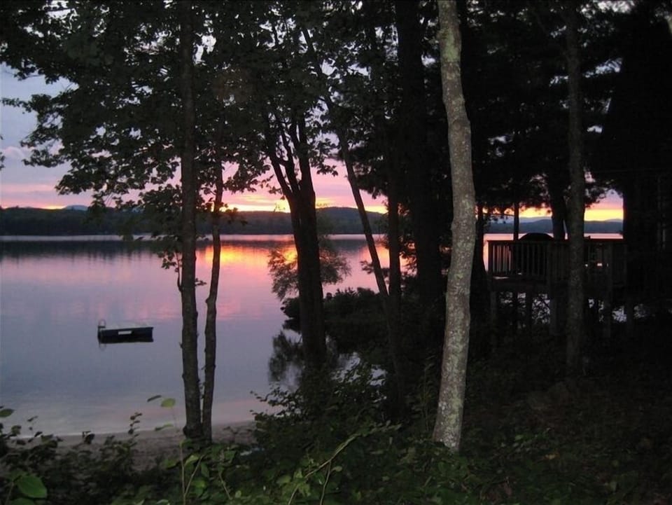 Sunset over the cove and deck