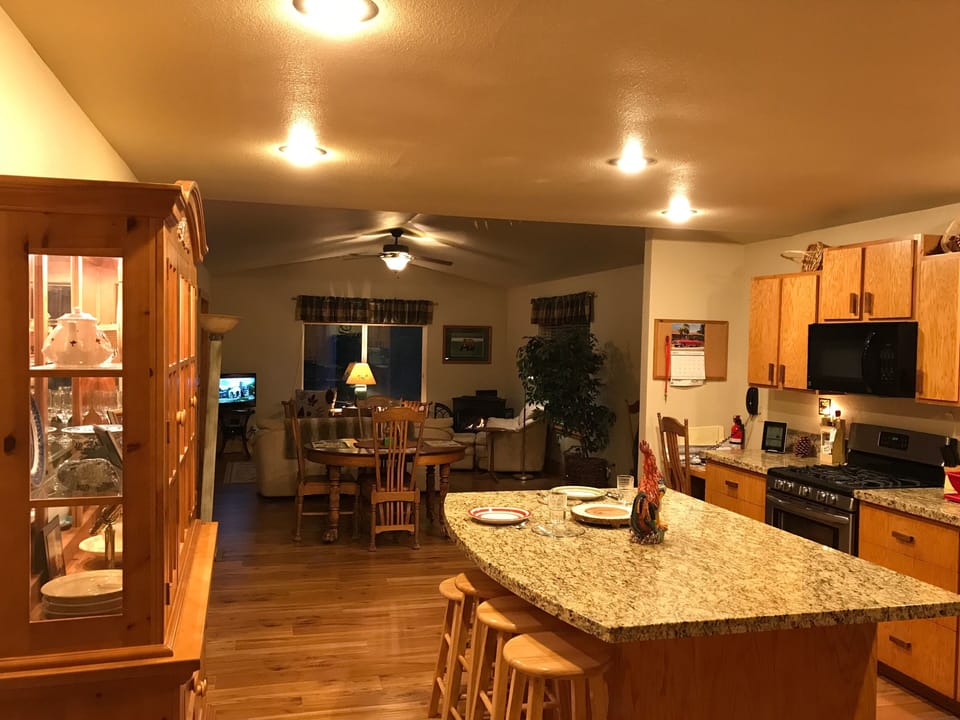View from kitchen into living room 