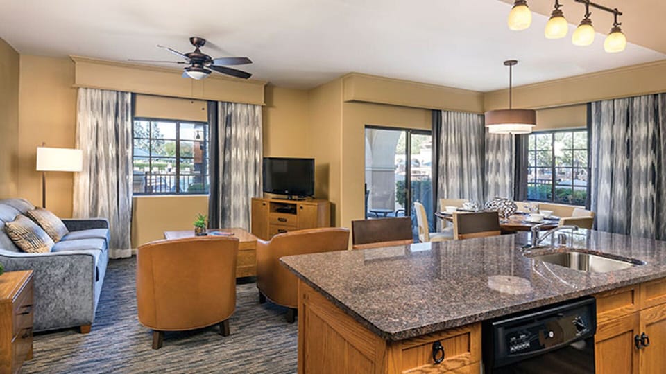 Living Room, Dining and Kitchen Island