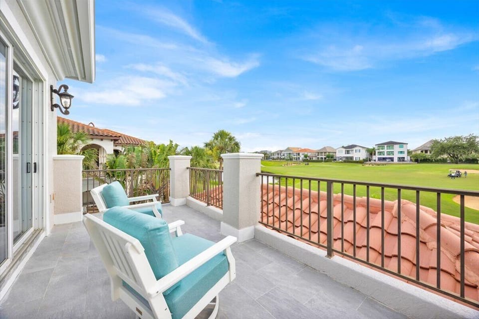 Private Gorgeous Master balcony with 2 comfy swivel chairs overlooking 14th hole