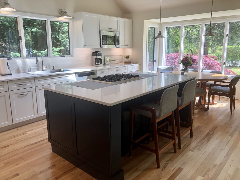 Newly renovated eat-in kitchen.  New island gas cooktop.