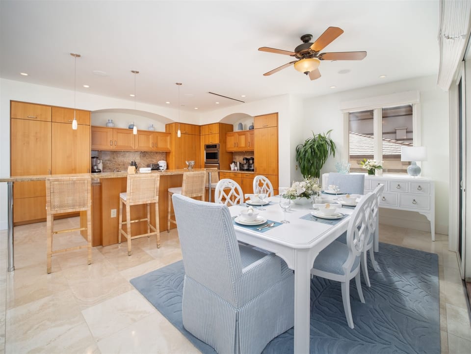 Expansive Dining Area with Abundant Top Quality Dining Supplies