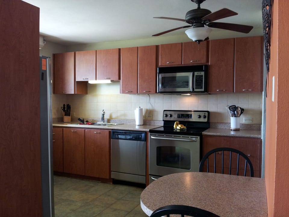 Fully furnished Kitchen and breakfast nook with cross ventilation and beach view