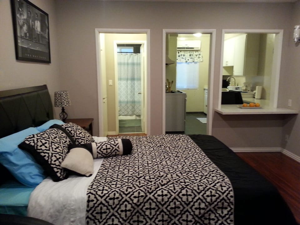 Living room, full kitchen and full bathroom with lots of closets
