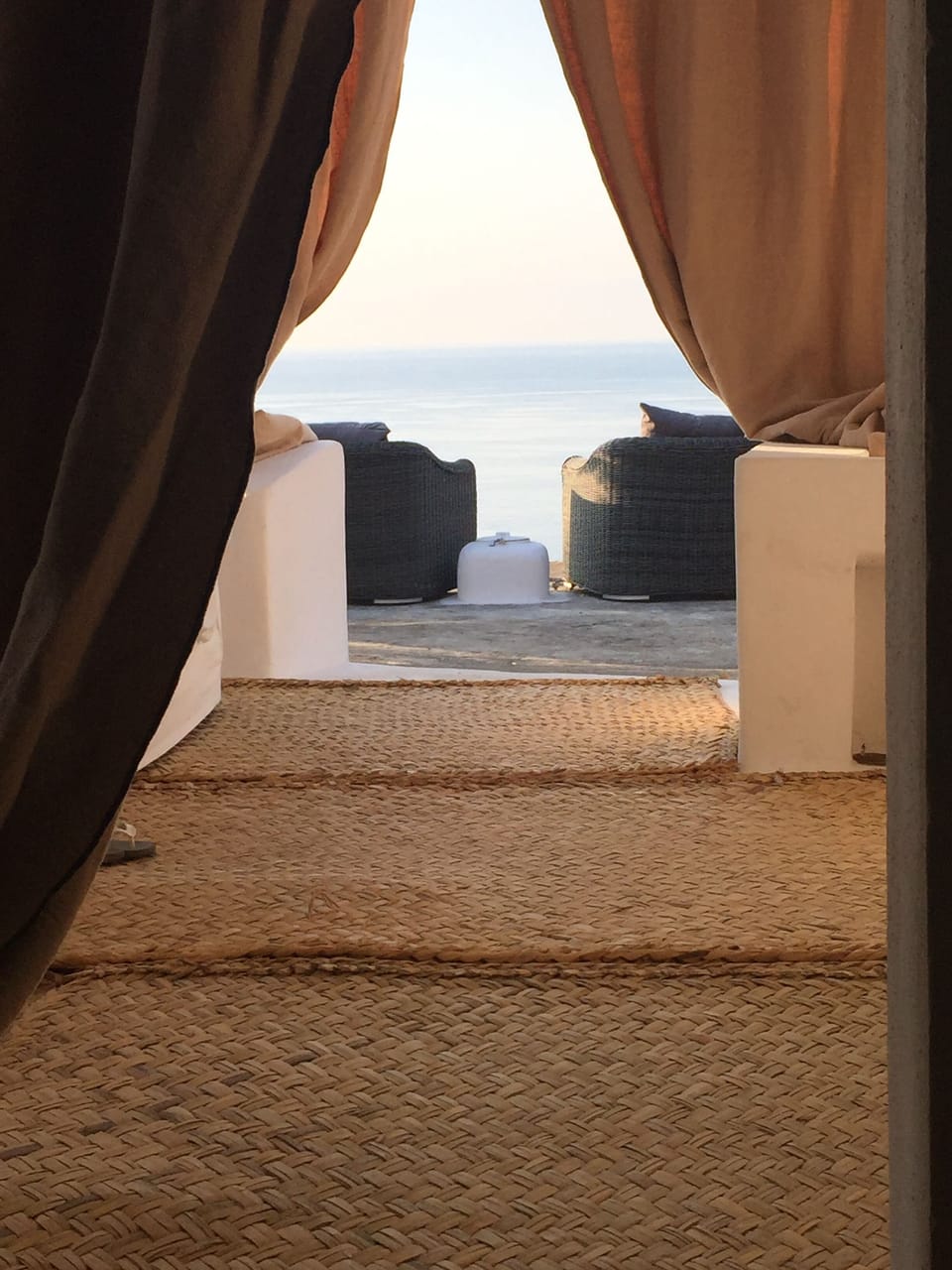 view of the terrace and ocean from the veranda and bathroom of the main Dammuso