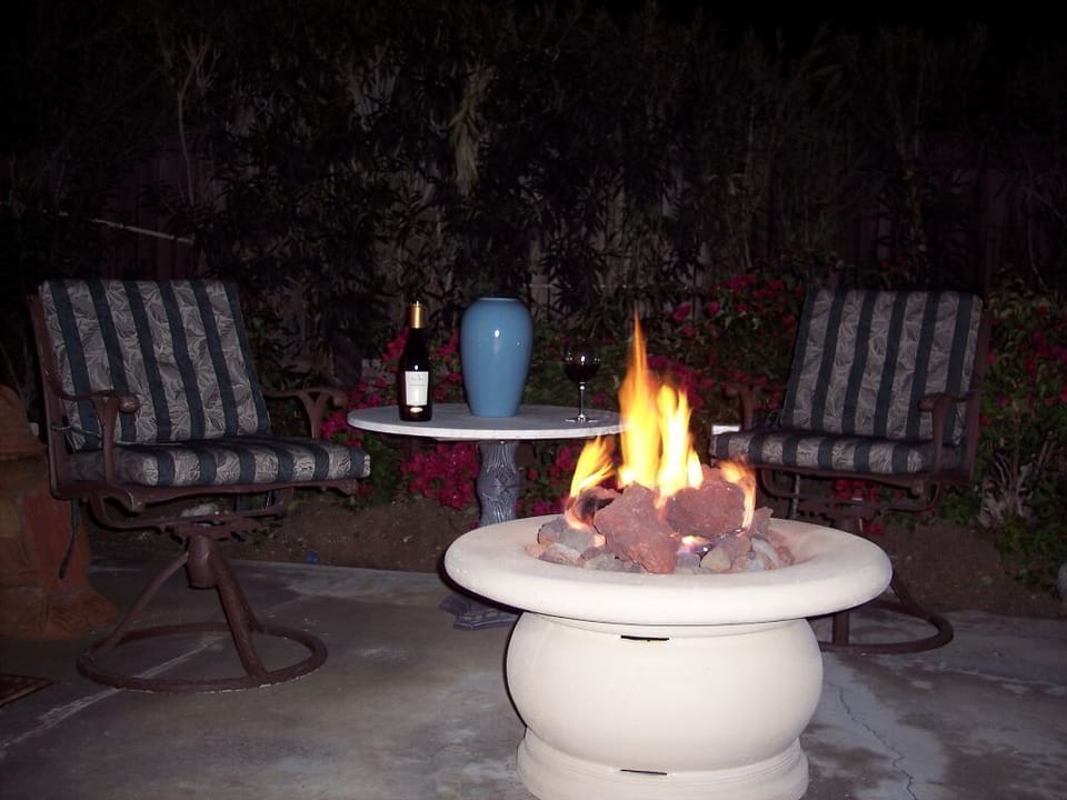 Chatting by the gas fire-pit is a great way to finish off the evening.