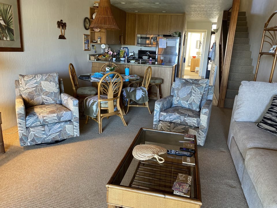 View from living room to kitchen/dining area
