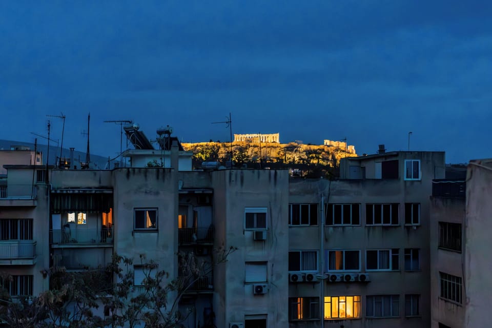 Acropolis view from the shared rooftop terrace