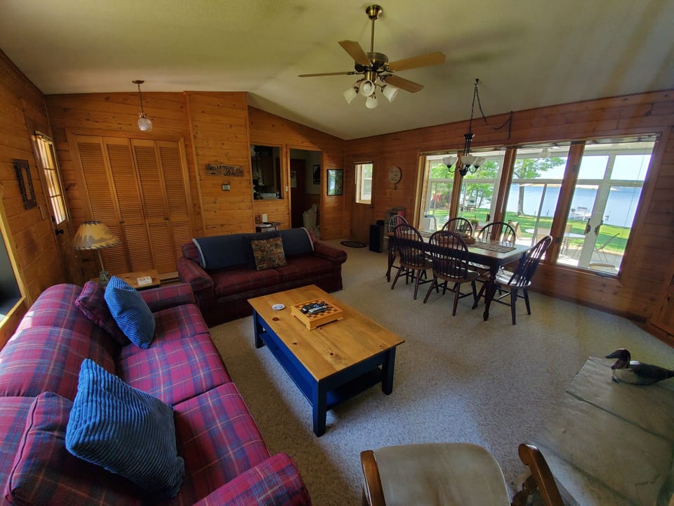 Relax inside with views of the lake. 