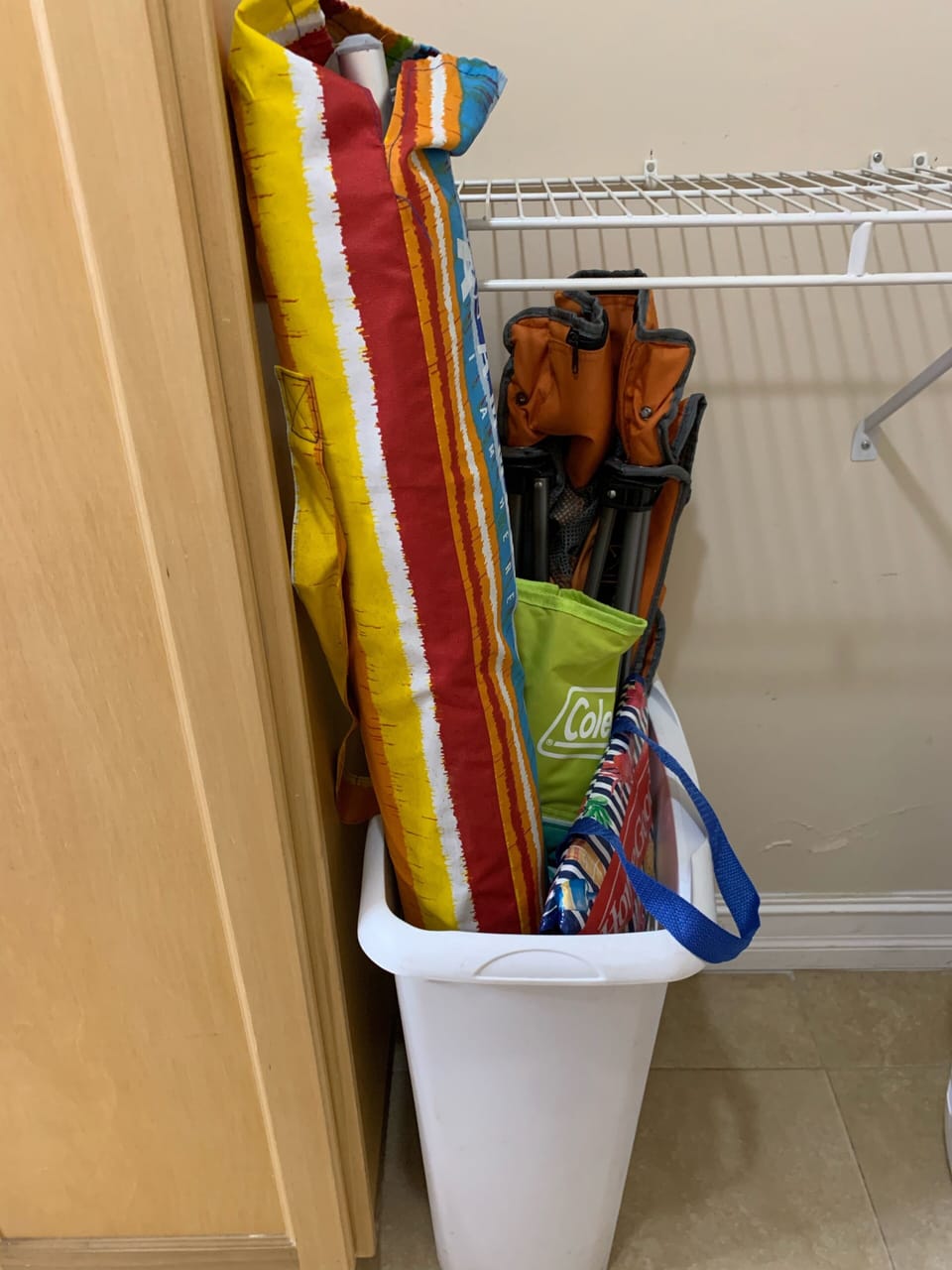 Beach chairs, umbrella and pool noodles for you to use.