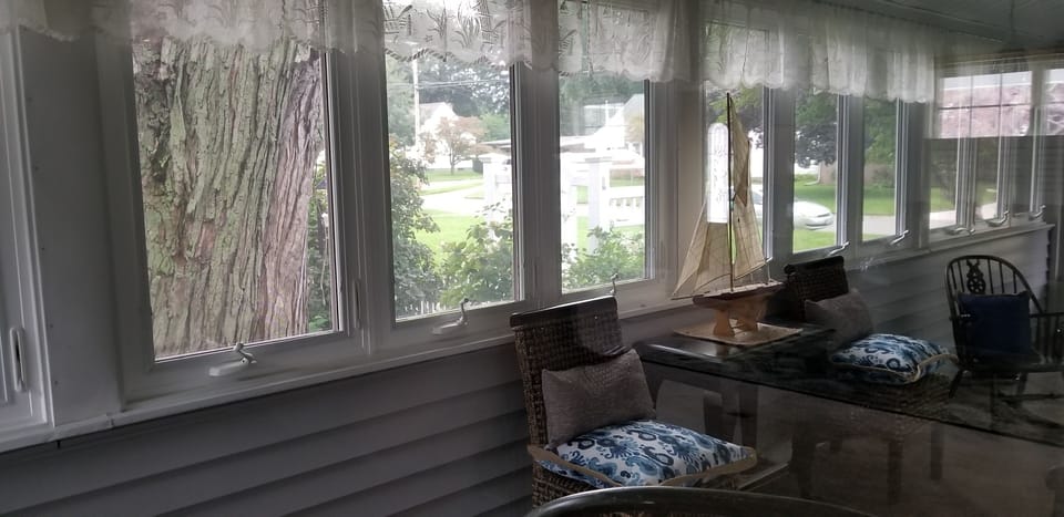 Plenty of windows and a Palm ceiling fan to enjoy the Lake Erie breeze & ROKU TV