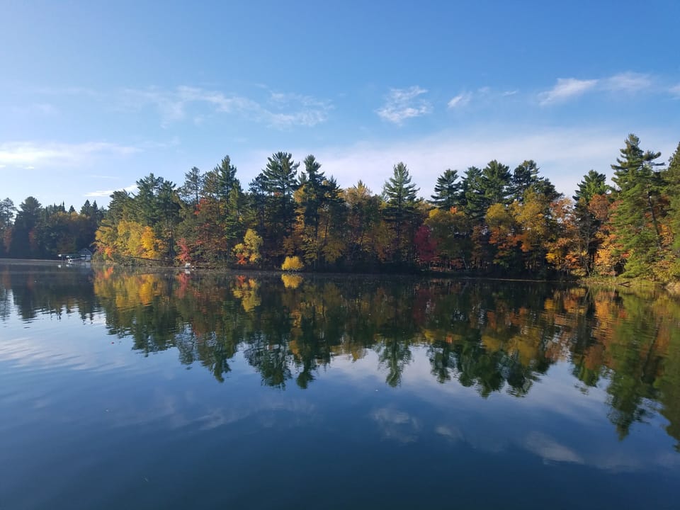 Eastern side of peninsula in fall.  Pauls' Guesthouse is behind the yellow bush