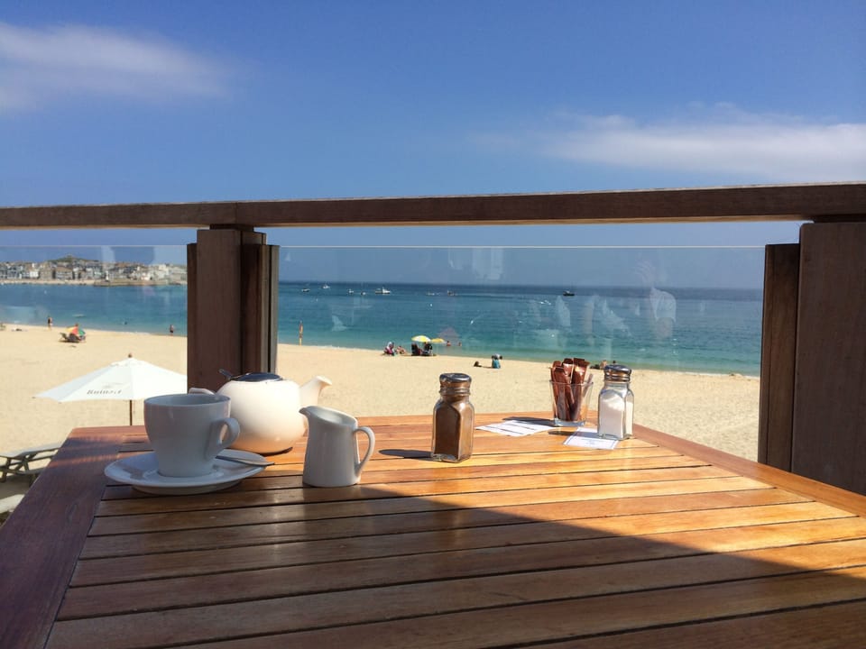 Coffee at Porthminster Beach Cafe which is also a fabulous restaurant.