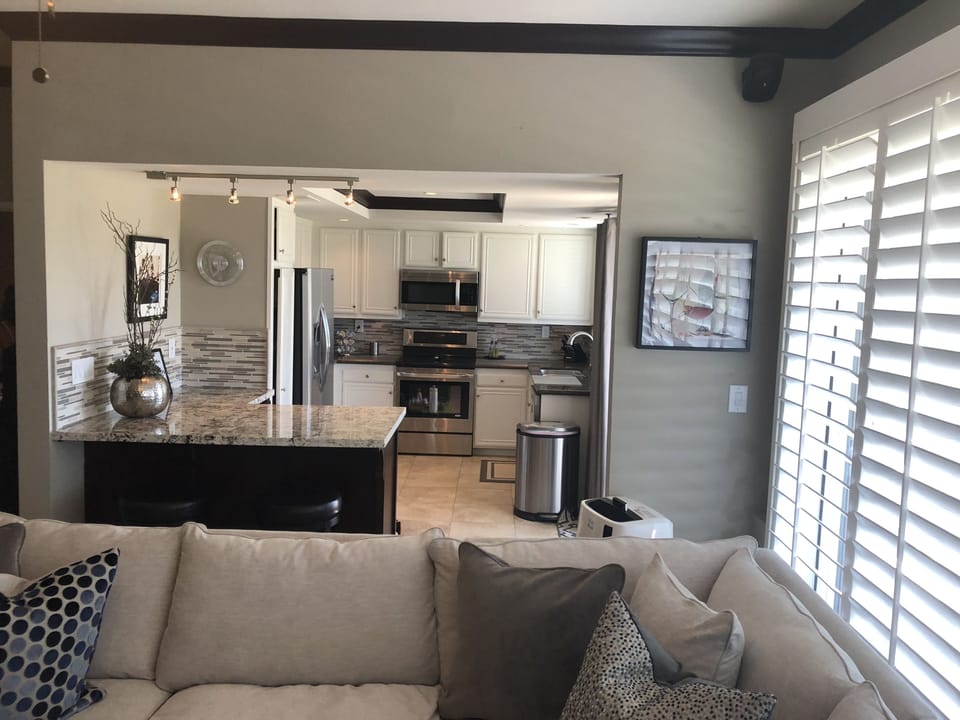 View from great room to kitchen