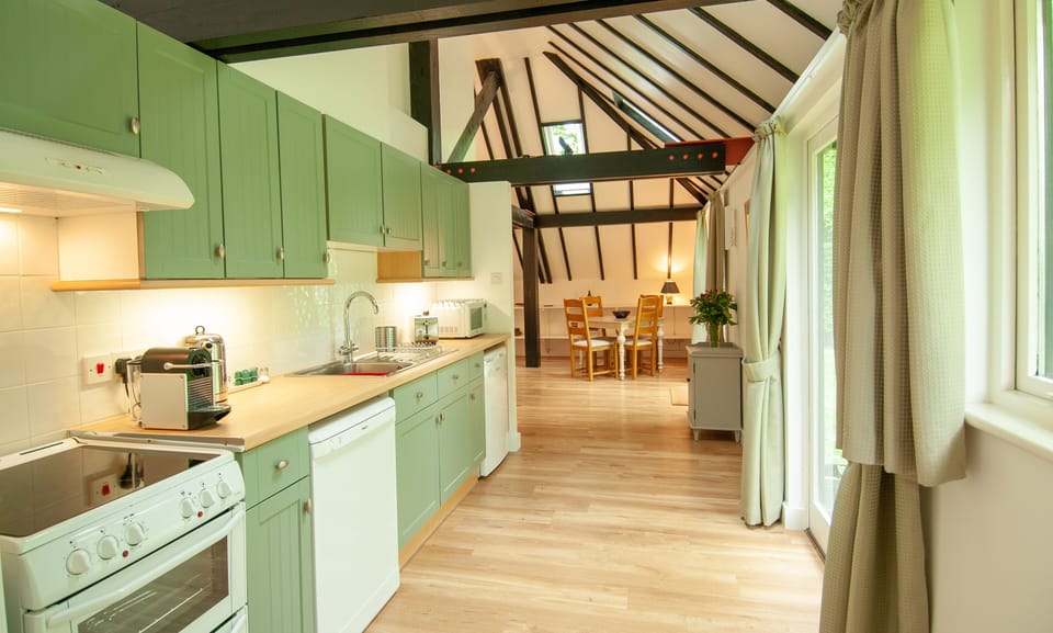 The kitchen leading to the dining area