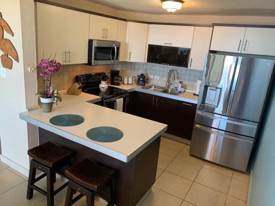 Comfortable, modern fully furnished kitchen - filtered water, ice dispenser.