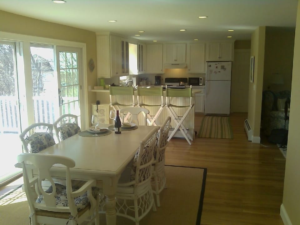 Kitchen from dining area.  Living room to right.