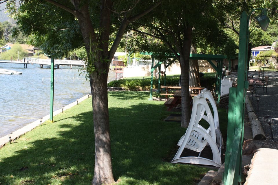 Swings and plenty of lawn to spread out on